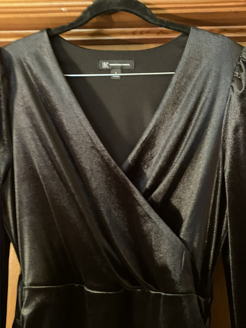 INC International Concepts Black Velvet Wrap Dress