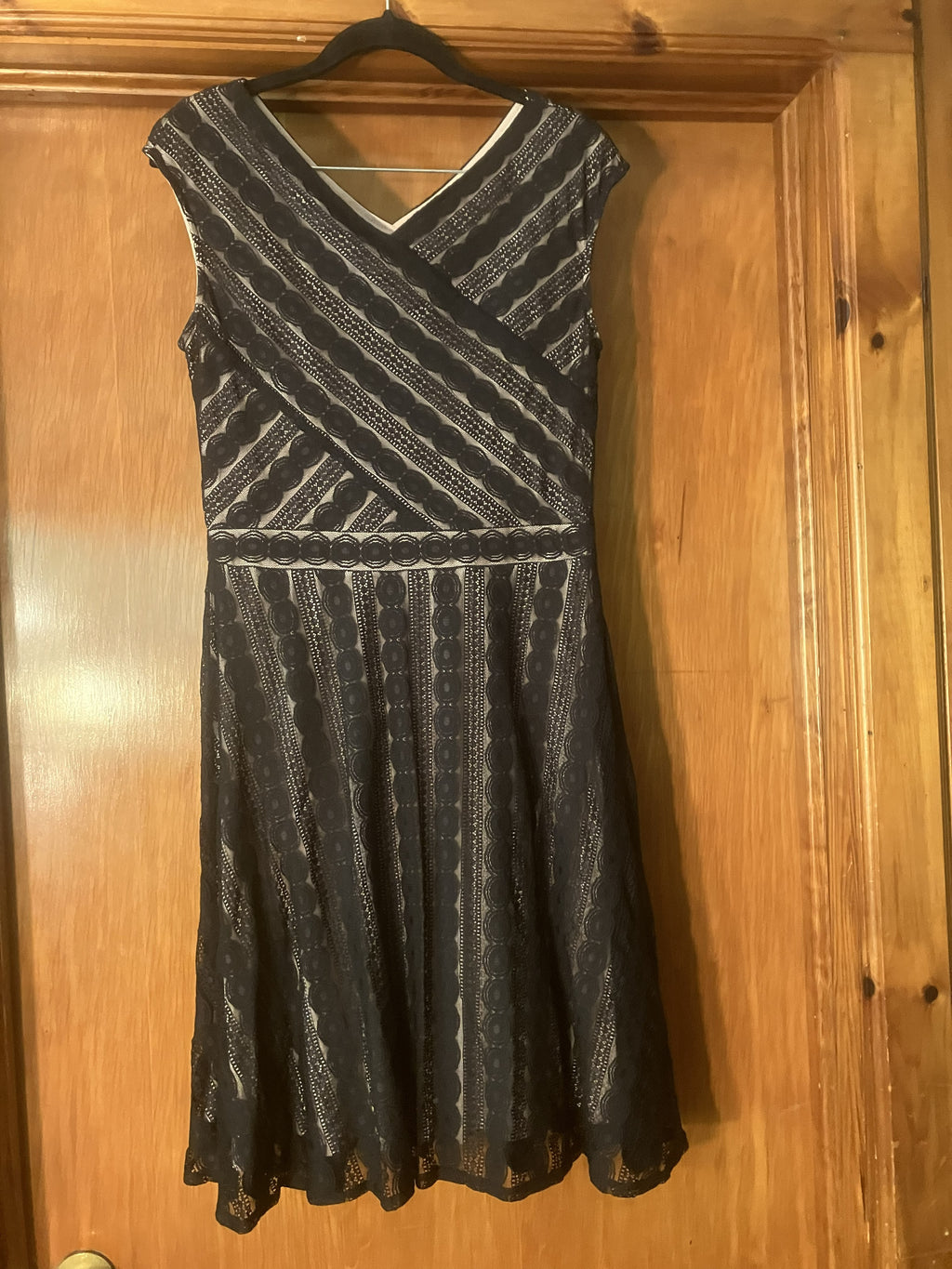Black Lace Overlay Fit and Flare Dress