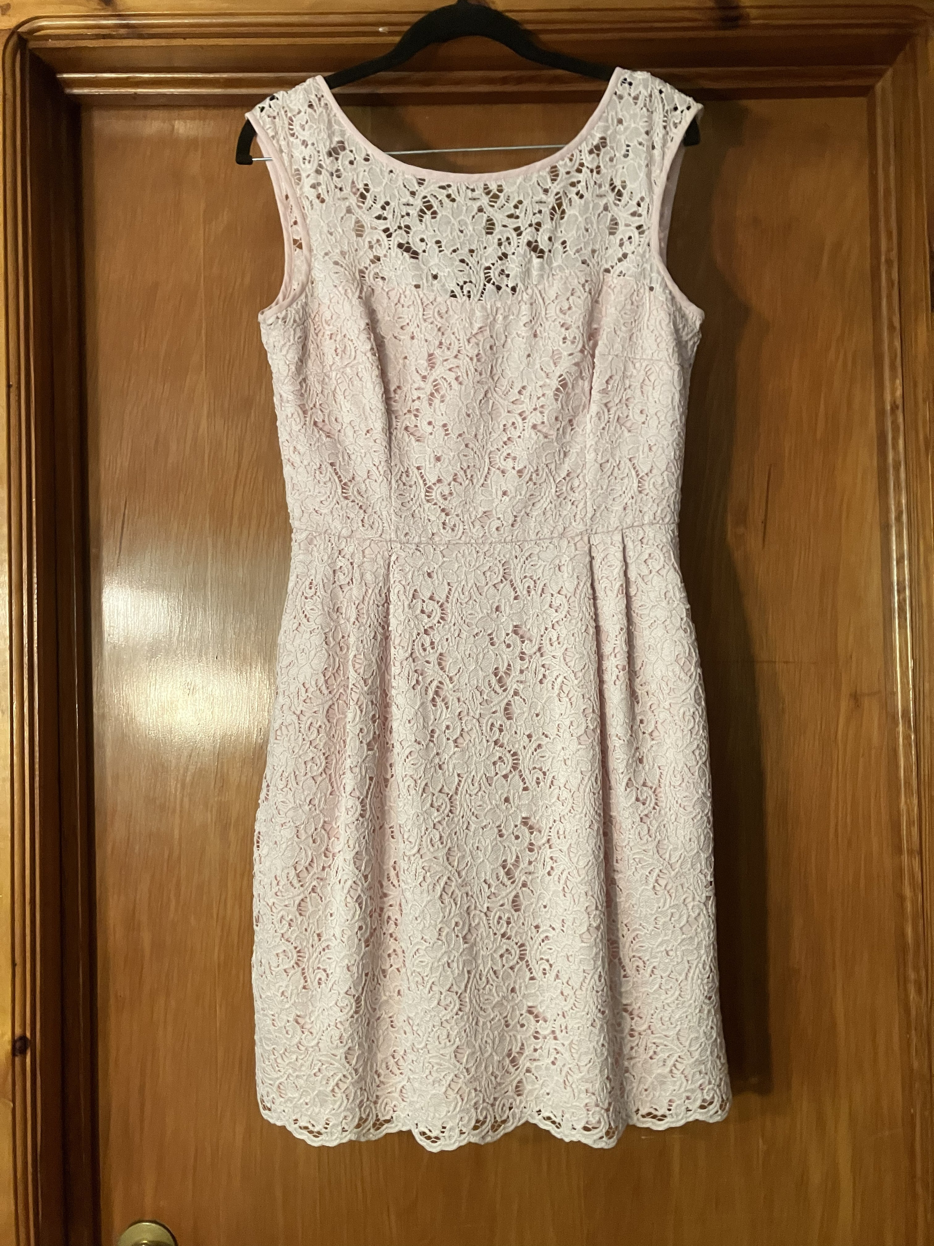 Pink Lace Overlay Fit and Flare Dress
