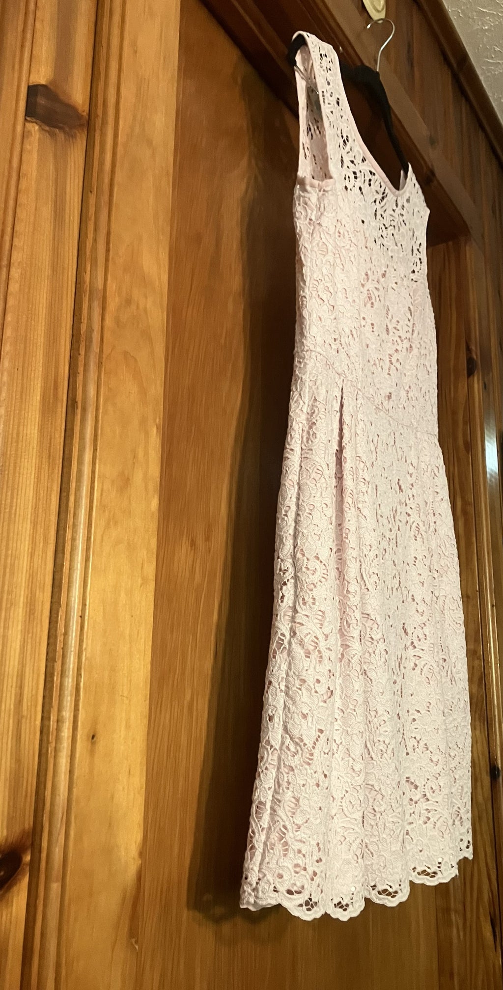 Pink Lace Overlay Fit and Flare Dress